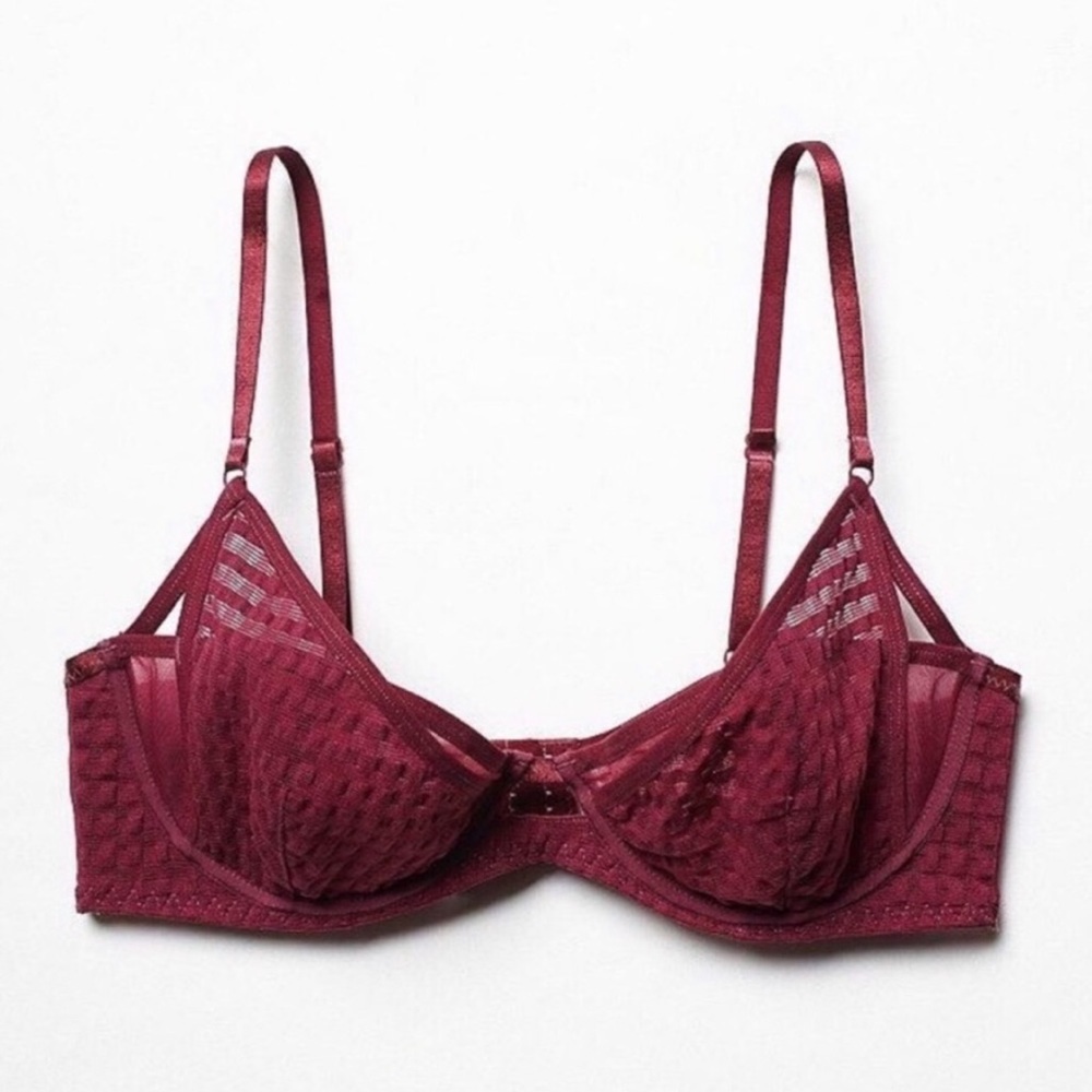 Free People It Was All A Dream Demi Bra 32B Plum Lace Y2K Coquette Balletcore